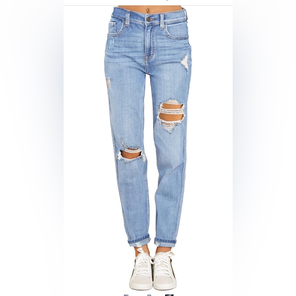 luvamia Boyfriend Jeans Stretch High Waisted Ripped Distressed jeans size Large